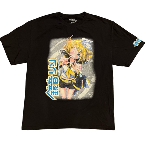 Kagamine Rin Hatsune Miku T-Shirt Graphic Tee Anime Black size LG - Picture 1 of 11